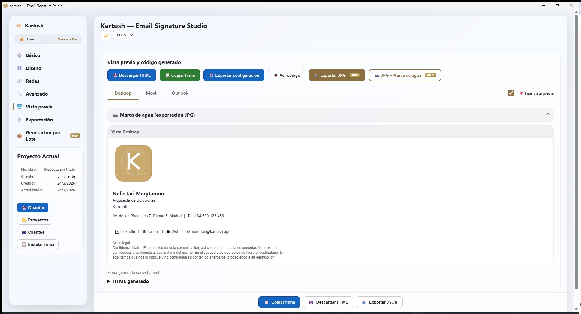 Vista previa y exportación